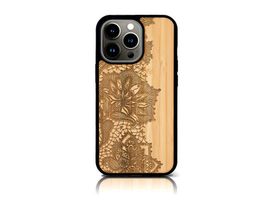 Coque bois-plastique iPhone 13 Pro Max FLEURS